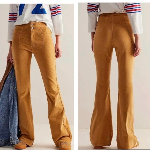 Free people Pants - WE THE FREE NWT Jayde Cord High Rise Flare Pants Corduroy Spruce Yellow Size 31